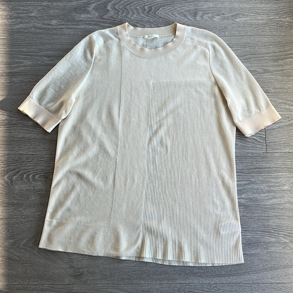 COS Cream Ribbed Panel Crewneck Top - Picture 2 of 5